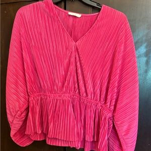 Pink Pleated Blouse with Mandarin Collar